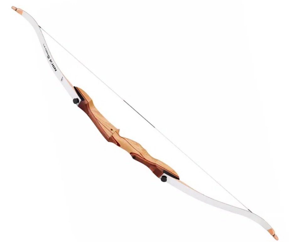 Arco Recurvo de Madeira 68'' / 28LBS Destro - Nika Archery + 3 Flechas De Fibra Vidro 30" + Cera Lubrificante