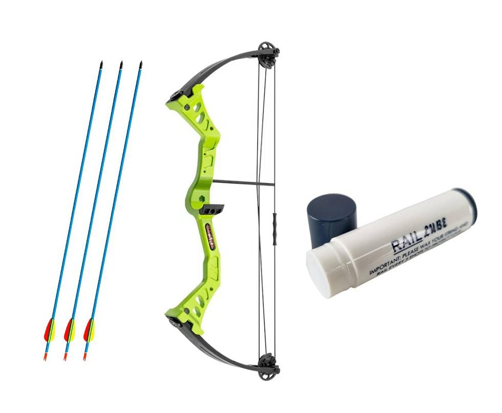 Arco Composto Man Kung 19-25 Libras Mk-cbk1 Verde + 3 Flechas de Alumínio 30" + Cera Lubrificante