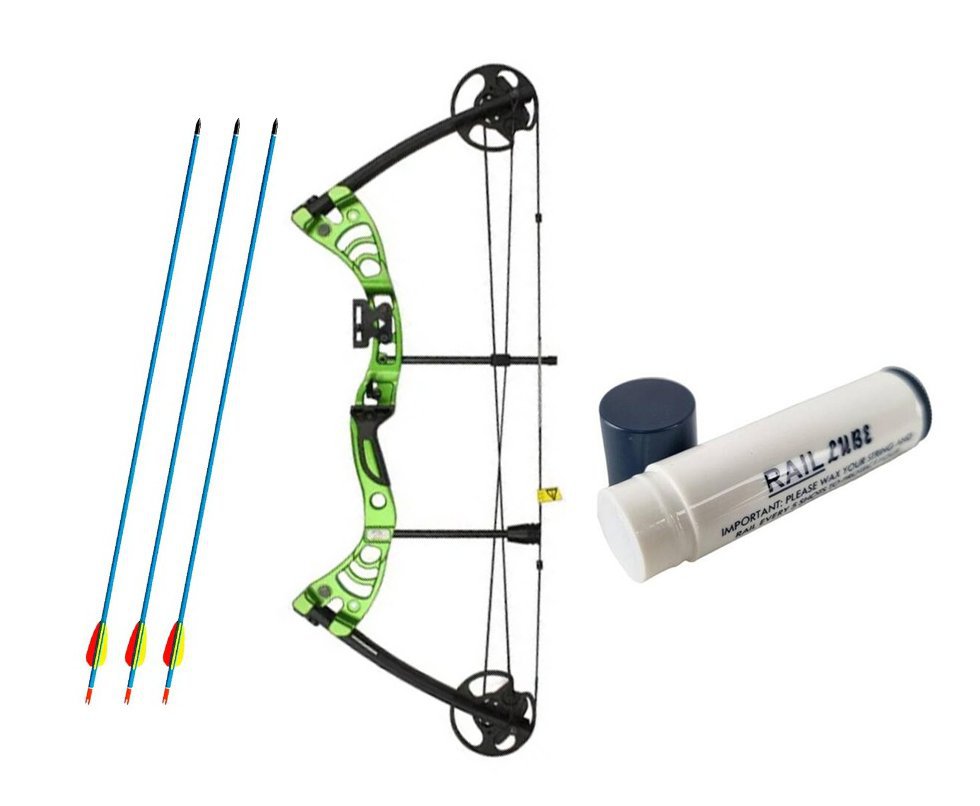 Arco Composto 30-55 Lbs Verde Mk-cb50g - Man Kung + 3 Flechas de Alumínio 30" + Cera Lubrificante
