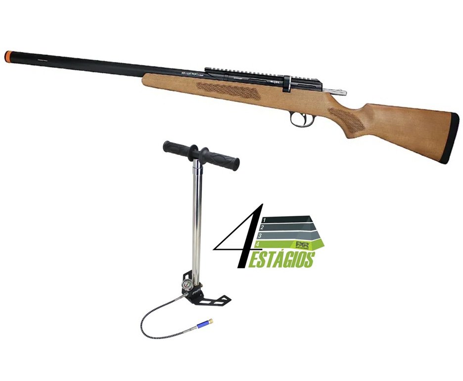 Carabina de Pressão PCP M30 HELLCAT Madeira 5,5 + Bomba 4 Estágios