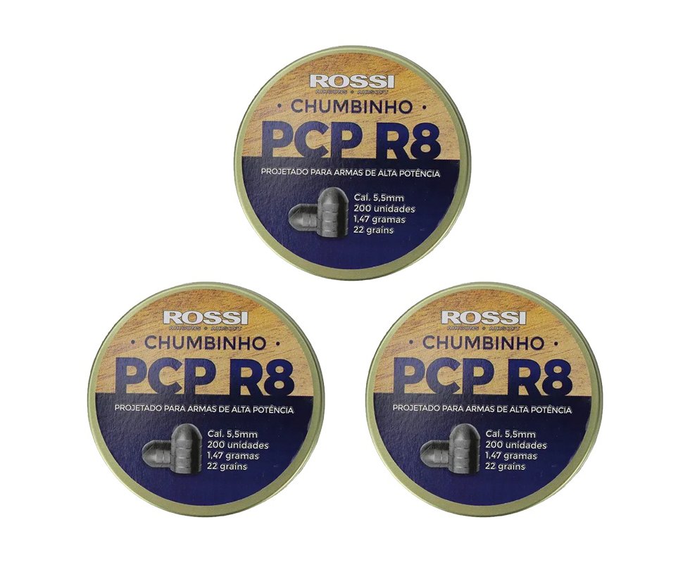 Kit 3 Cx de Chumbinho Rossi Pcp R8 5,5mm Para Destruição E Parada - 200un