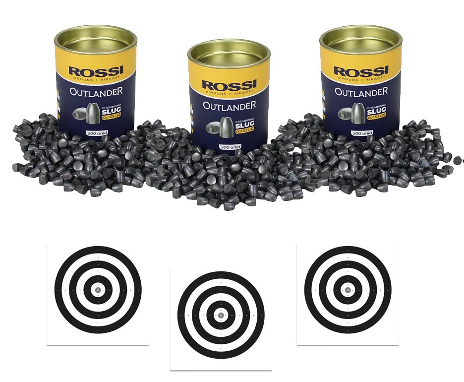 Kit 3 Cx de Chumbinho Slug Outlander 5,5mm para Carabina pressão 200und - Rossi + 30 Alvos de Papel