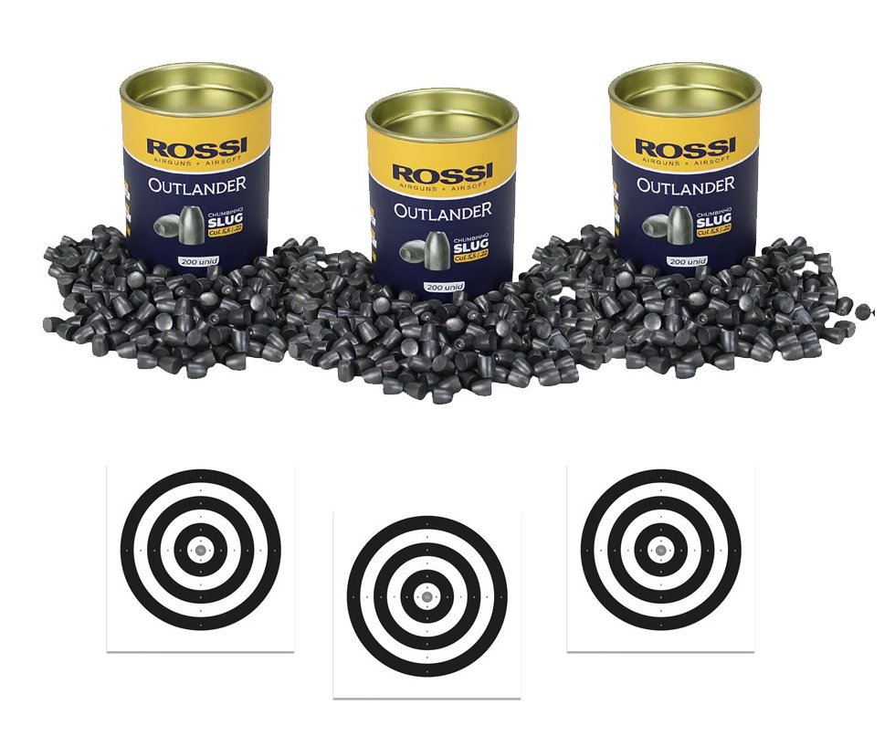 Kit 3 Cx de Chumbinho Slug Outlander 5,5mm para Carabina pressão 200und - Rossi + 30 Alvos de Papel