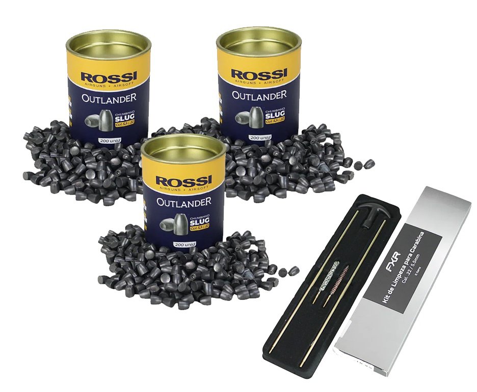 Kit 3 Cx de Chumbinho Slug Outlander 5,5mm para Carabina pressão 200und - Rossi + Kit de Limpeza