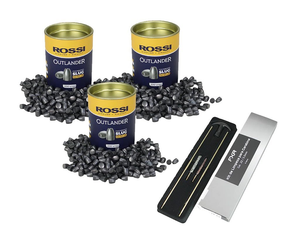 Kit 3 Cx de Chumbinho Slug Outlander 5,5mm para Carabina pressão 200und - Rossi + Kit de Limpeza