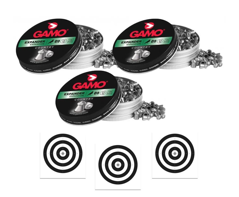 Kit 3 Cx de Chumbinho Expander - Calibre 5,5 Mm - 250 Unidades - Gamo + 30 Alvos de Papel