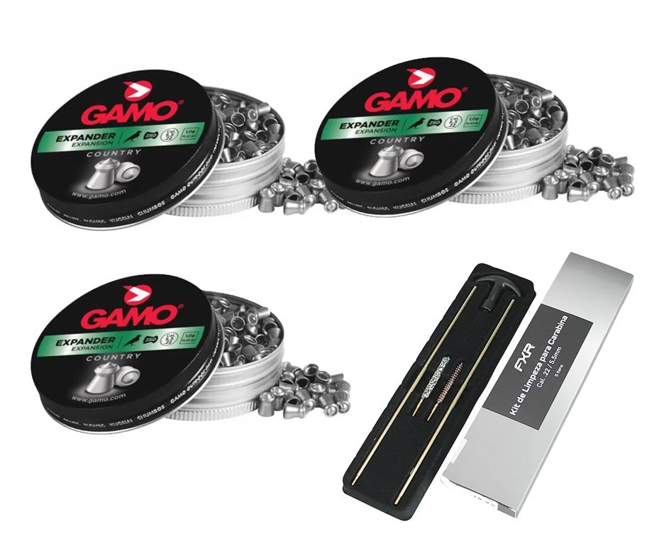Kit 3 Cx de Chumbinho Expander - Calibre 5,5 Mm - 250 Unidades - Gamo + Kit de Limpeza