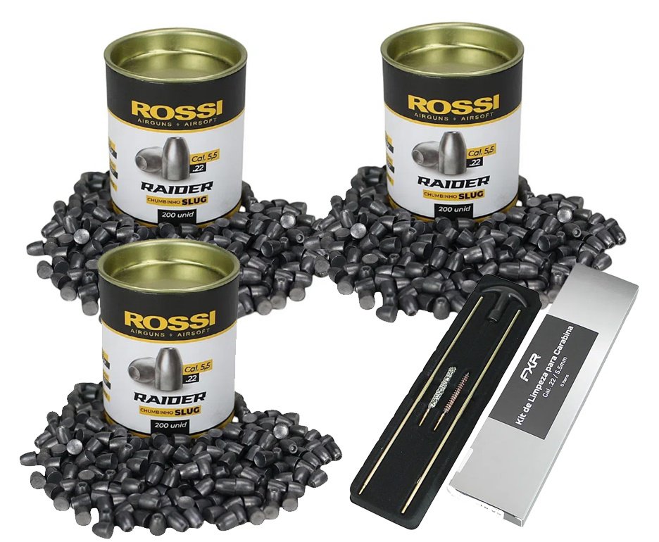 Kit 3 Cx de Chumbinho Slug Raider 5,5mm para Carabina de pressão 200und Rossi + 30 Alvos de Papel