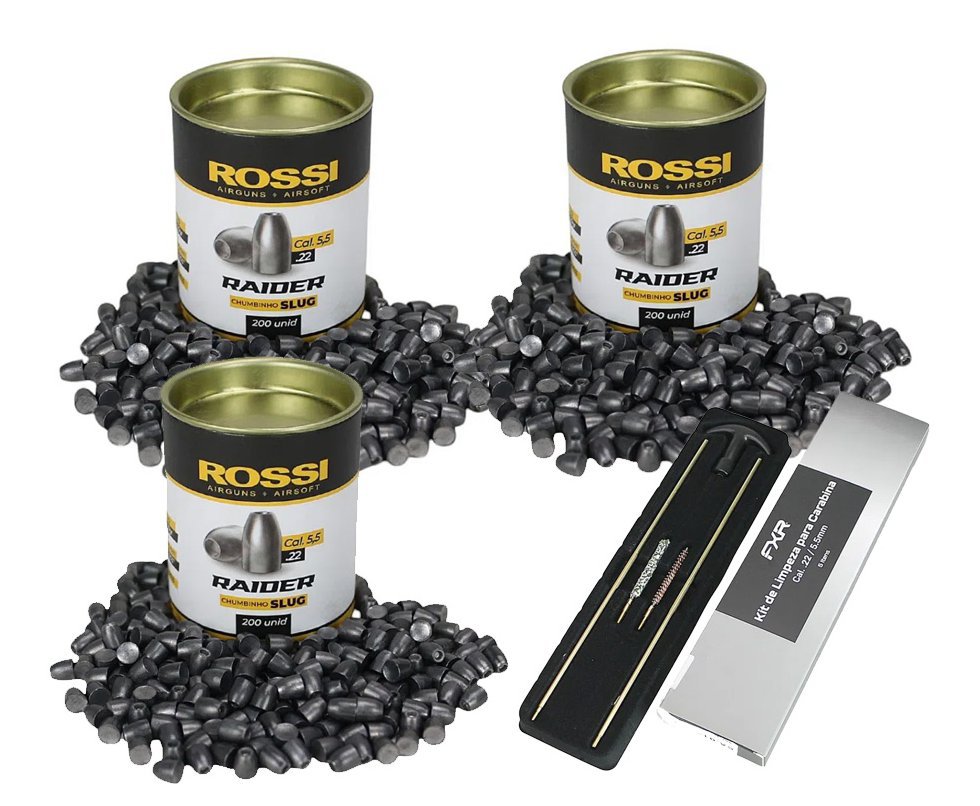 Kit 3 Cx de Chumbinho Slug Raider 5,5mm para Carabina de pressão 200und Rossi + 30 Alvos de Papel