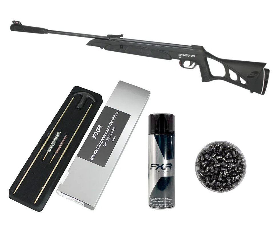 Carabina De Pressão Cbc Nitro-x 1000 - Calibre 5,5 Mm - Oxidada + Chumbos + Kit de Limpeza + Desengripante / Anticorrosivo