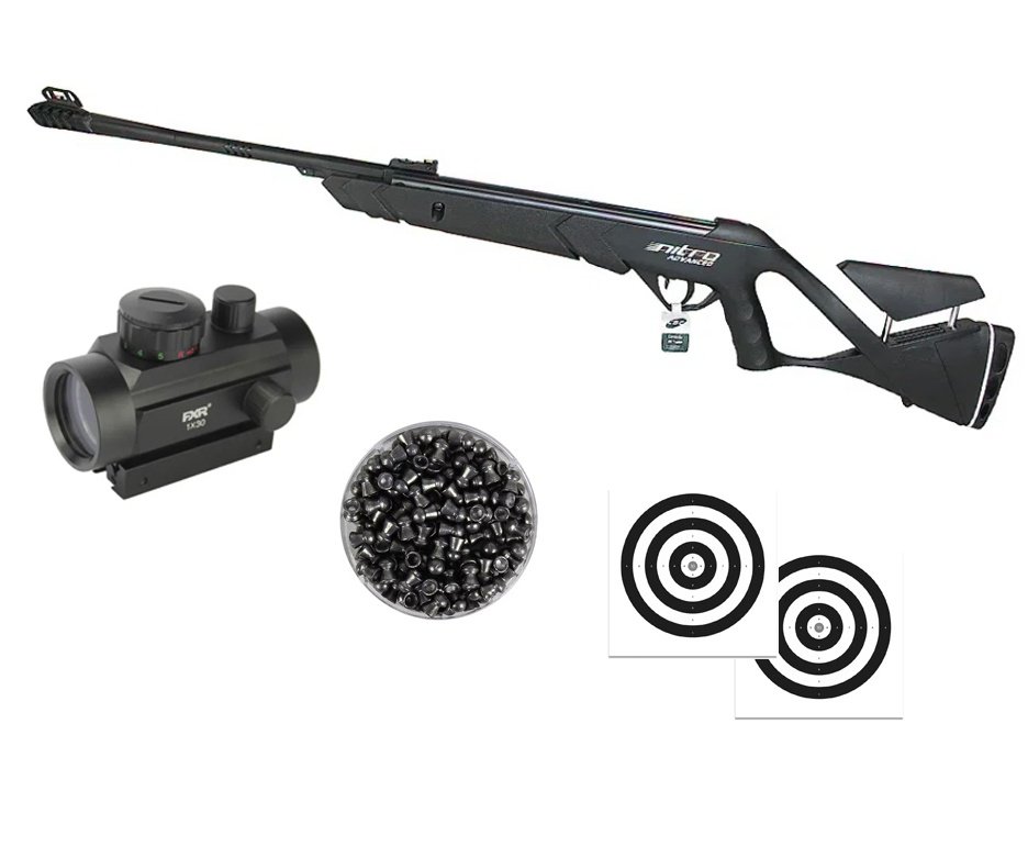 Carabina de Pressão CBC Nitro Advanced 6,35mm + Red Dot 1x30 + Kit Limpeza + Chumbos + Alvos