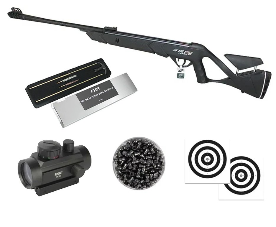 Carabina de Pressão CBC Nitro Advanced 6,35mm + Red Dot 1x30 + Kit Limpeza + Chumbos + Alvos