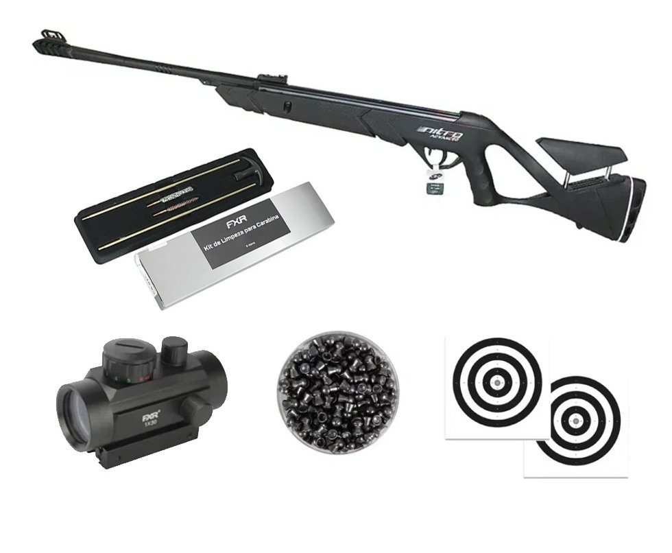 Carabina de Pressão CBC Nitro Advanced 6,35mm + Red Dot 1x30 + Kit Limpeza + Chumbos + Alvos