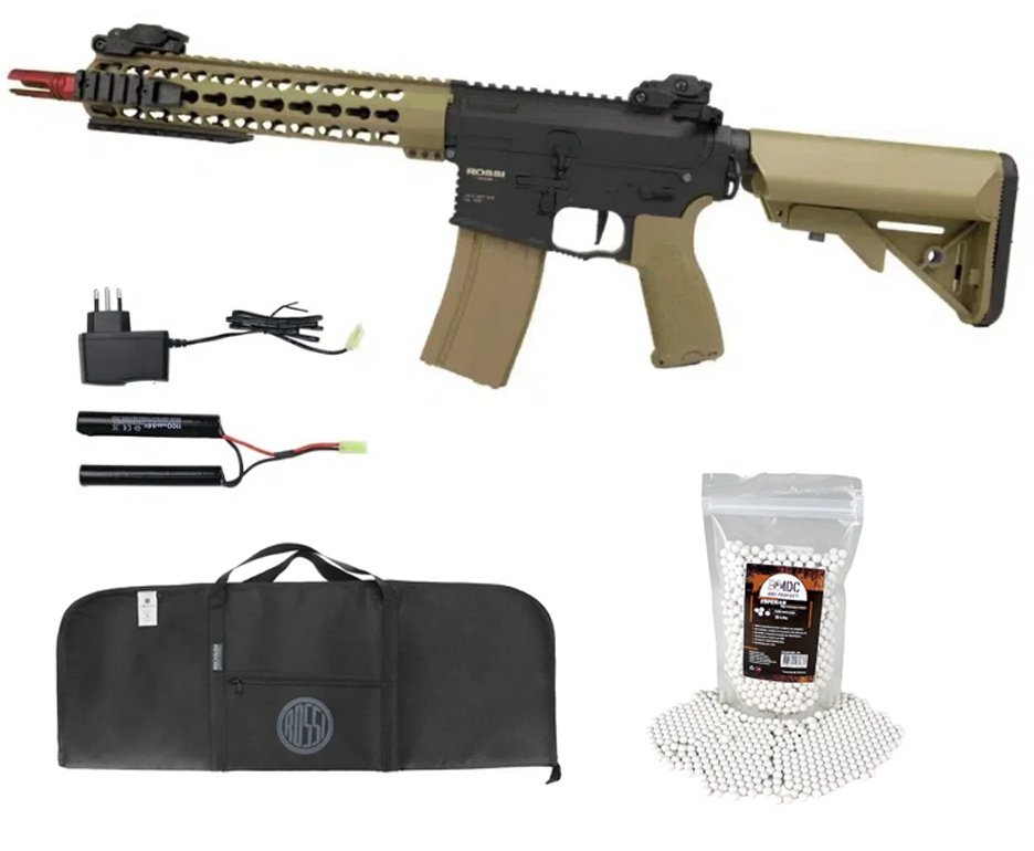 Rifle de Airsoft AR15 Neptune 10" Short TAN ET Keymod 6mm - Rossi + BBS + Capa