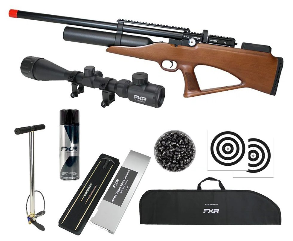 Carabina PCP Nova Vista Avenge-X X1 BBW Bullpup 5,5mm Wood + Bomba + Capa + Chumbo + Luneta 4-16x50 + Alvos + Kit de Limpeza + Desengripante / Anticorrosivo
