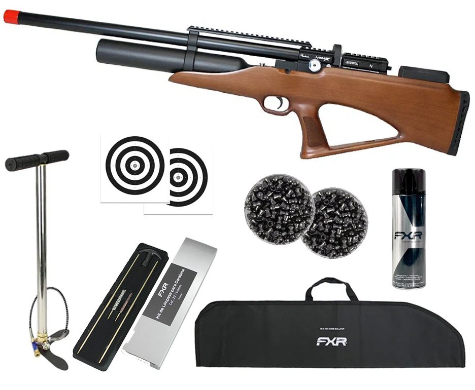 Carabina PCP Nova Vista Avenge-X X1 BBW Bullpup 5,5mm Wood + Bomba + Capa + Chumbo + Alvos + Kit de Limpeza + Desengripante / Anticorrosivo