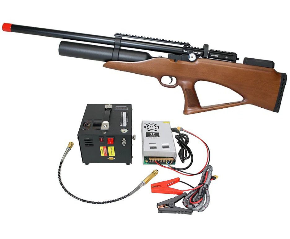 Carabina PCP Nova Vista Avenge-X X1 BBW Bullpup 5,5mm Wood + Compressor Portátil Trivolt Compact