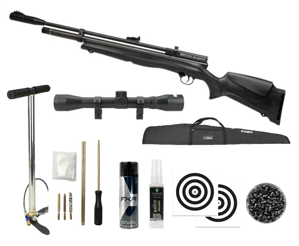 Carabina de Pressão PCP Beeman New 1336S Side Lever 6.35mm - Rossi + Bomba + Capa + Luneta 4x32 + Chumbo + Alvos + Kit Limpeza + Desengripante / Anticorrosivo + Kamuff