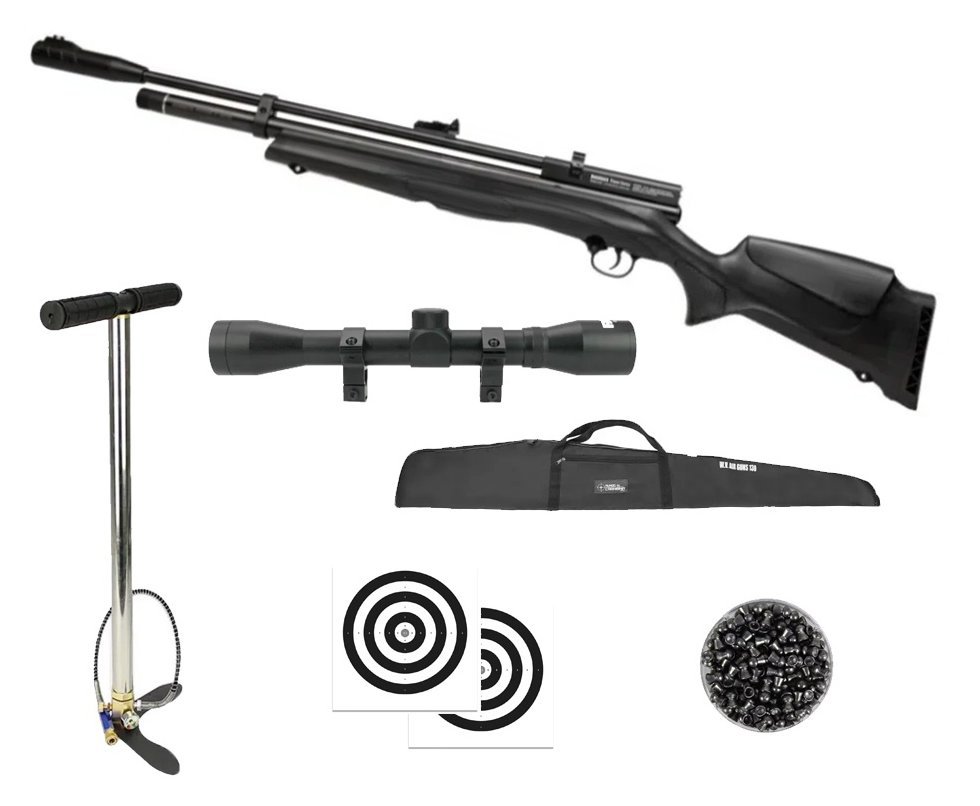 Carabina de Pressão PCP Beeman New 1336S Side Lever 6.35mm - Rossi + Bomba + Capa + Luneta 4x32 + Chumbo + Alvos