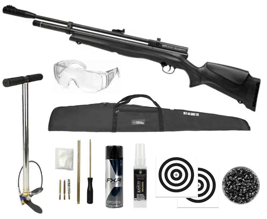 Carabina de Pressão PCP Beeman New 1336S Side Lever 6.35mm - Rossi + Bomba + Capa + Óculos de Proteção + Chumbo + Alvos + Kit Limpeza + Desengripante / Anticorrosivo + Kamuff