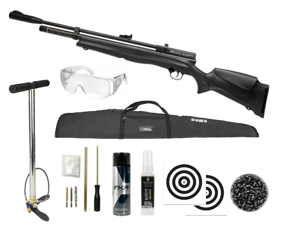 Carabina de Pressão PCP Beeman New 1336S Side Lever 6.35mm - Rossi + Bomba + Capa + Óculos de Proteção + Chumbo + Alvos + Kit Limpeza + Desengripante / Anticorrosivo + Kamuff