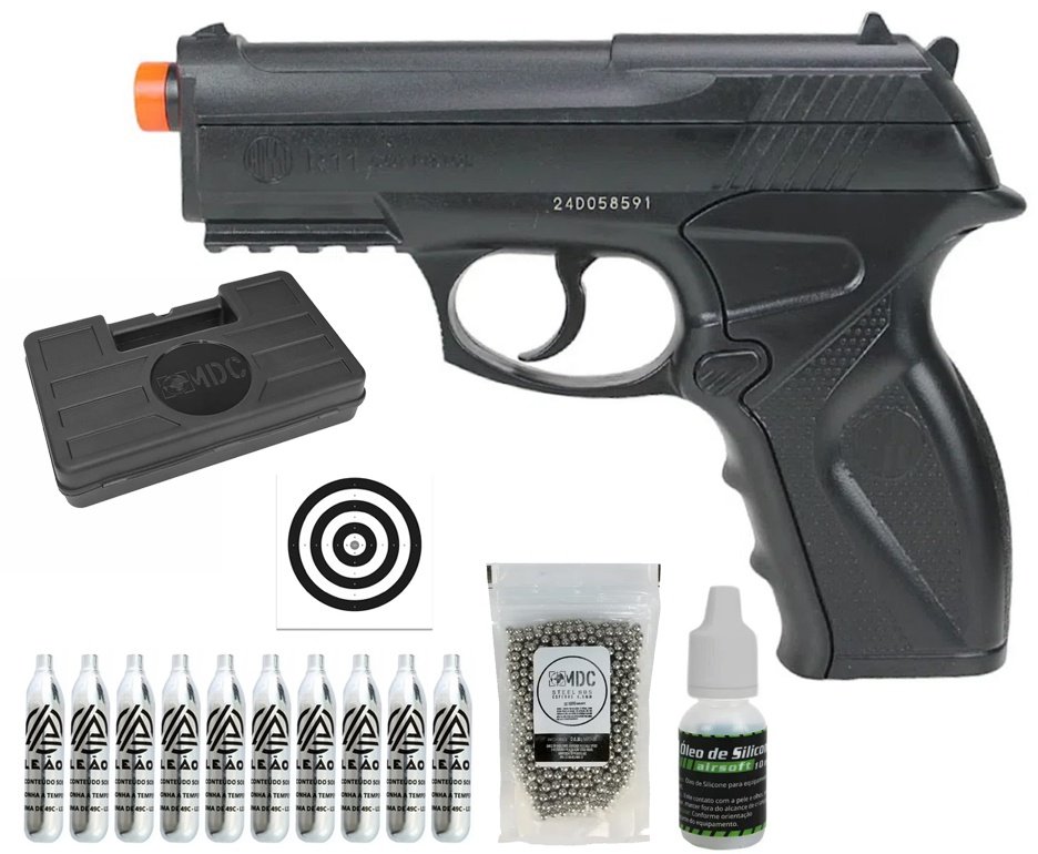 Pistola De Pressão Gas Co2 Wg C11 / R11 Polímero Esferas Aço 4,5mm + BBS + Co2 + Alvos + Case + Óleo de Silicone