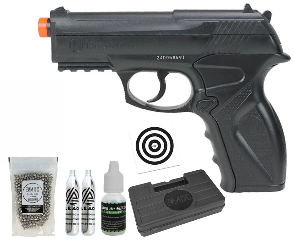 Pistola De Pressão Gas Co2 Wg C11 / R11 Polímero Esferas Aço 4,5mm + BBS + Co2 + Alvos + Case