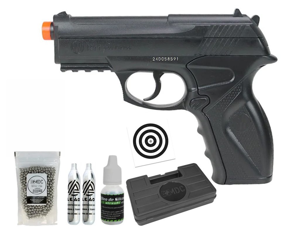 Pistola De Pressão Gas Co2 Wg C11 / R11 Polímero Esferas Aço 4,5mm + BBS + Co2 + Alvos + Case
