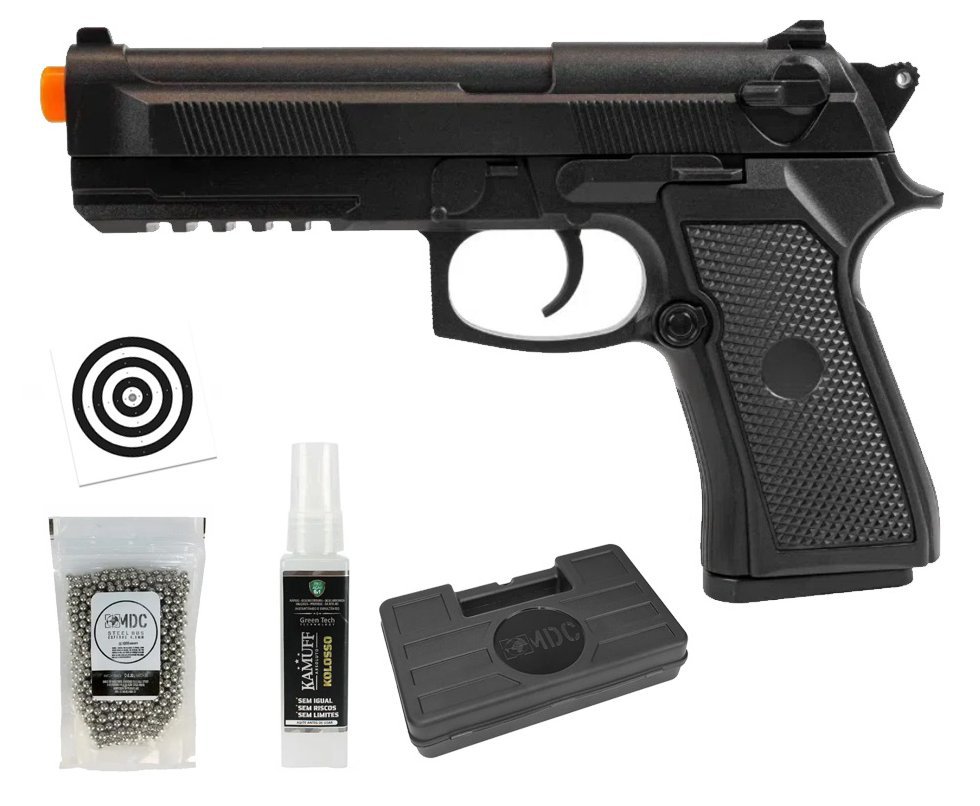 Pistola de Airsoft VG PT92 V21 Mola 6mm - Rossi + BBS + Alvos + Case + Kamuff