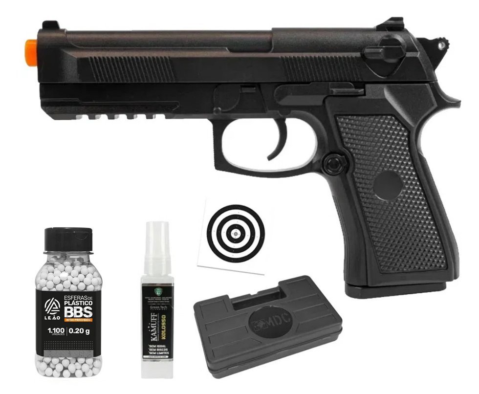 Pistola de Airsoft VG PT92 V21 Mola 6mm - Rossi + BBS + Alvos + Case + Kamuff