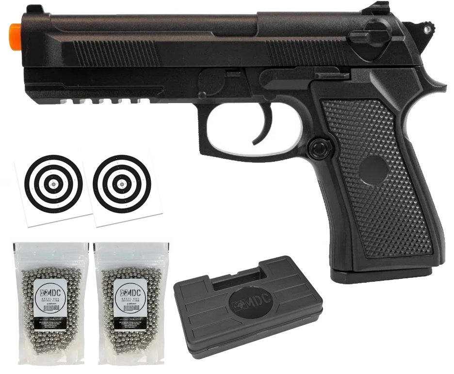 Pistola de Airsoft VG PT92 V21 Mola 6mm - Rossi + BBS + Alvos + Case