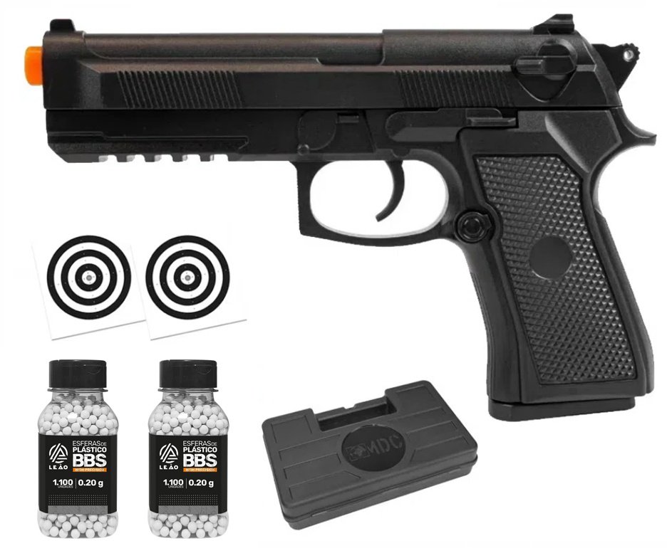 Pistola de Airsoft VG PT92 V21 Mola 6mm - Rossi + BBS + Alvos + Case