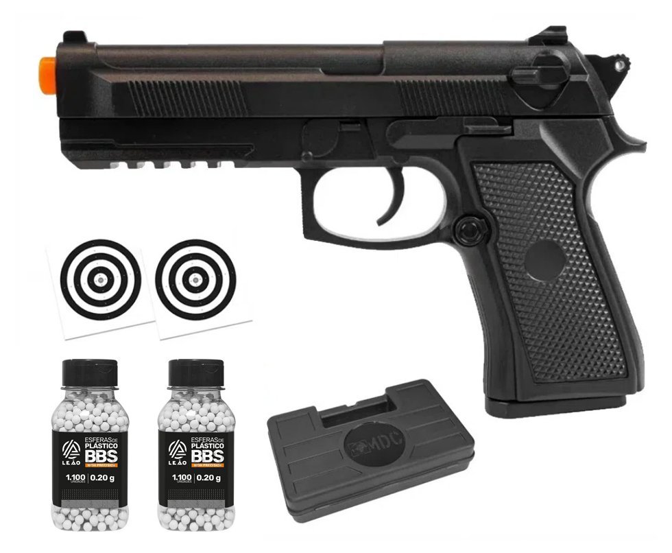 Pistola de Airsoft VG PT92 V21 Mola 6mm - Rossi + BBS + Alvos + Case