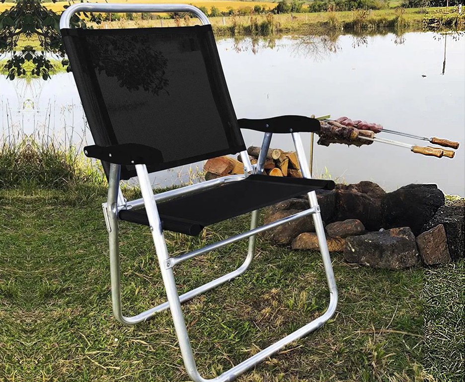 Cadeira de Praia Aluminio Cancun Plus Capacidade Até 120 KG Zaka - Preta