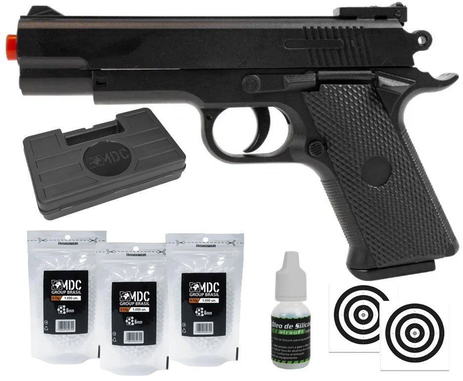 Pistola de Airsoft VG 1911 Short V92 Mola 6mm - Rossi + BBS + Case + Óleo + Alvos