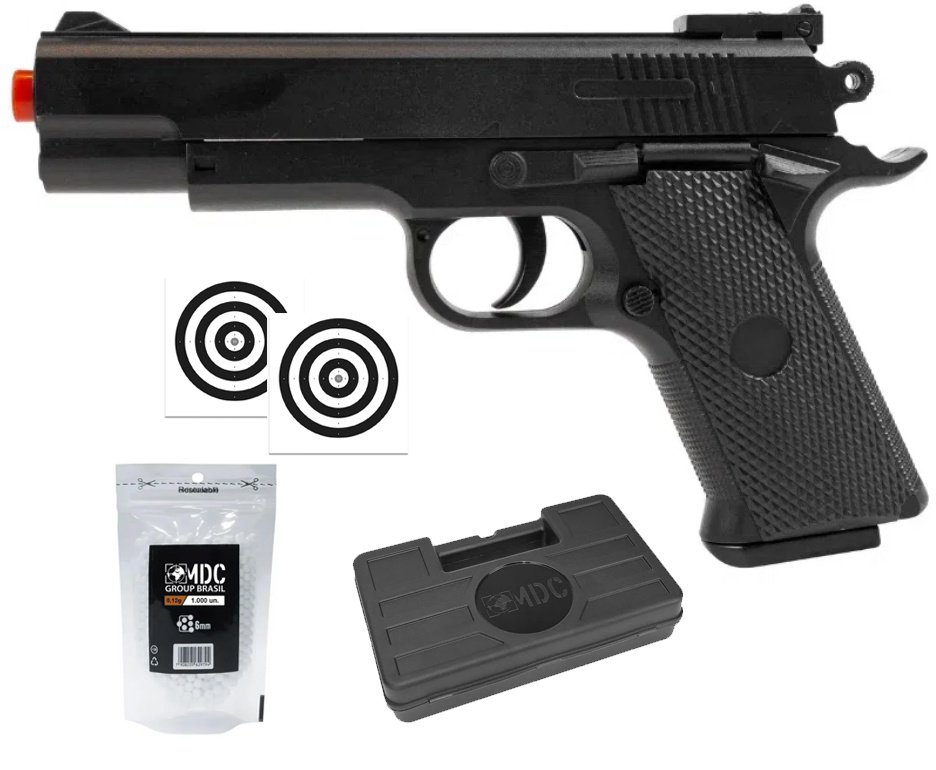 Pistola de Airsoft VG 1911 Short V92 Mola 6mm - Rossi + BBS + Case + Alvos
