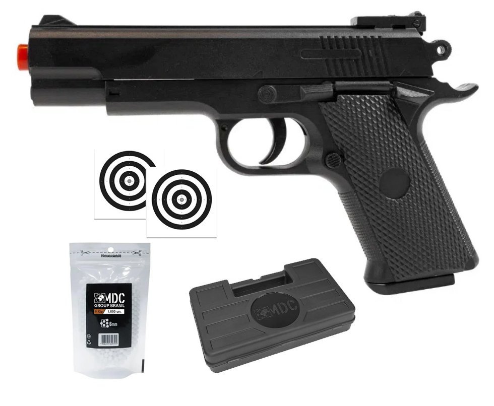 Pistola de Airsoft VG 1911 Short V92 Mola 6mm - Rossi + BBS + Case + Alvos