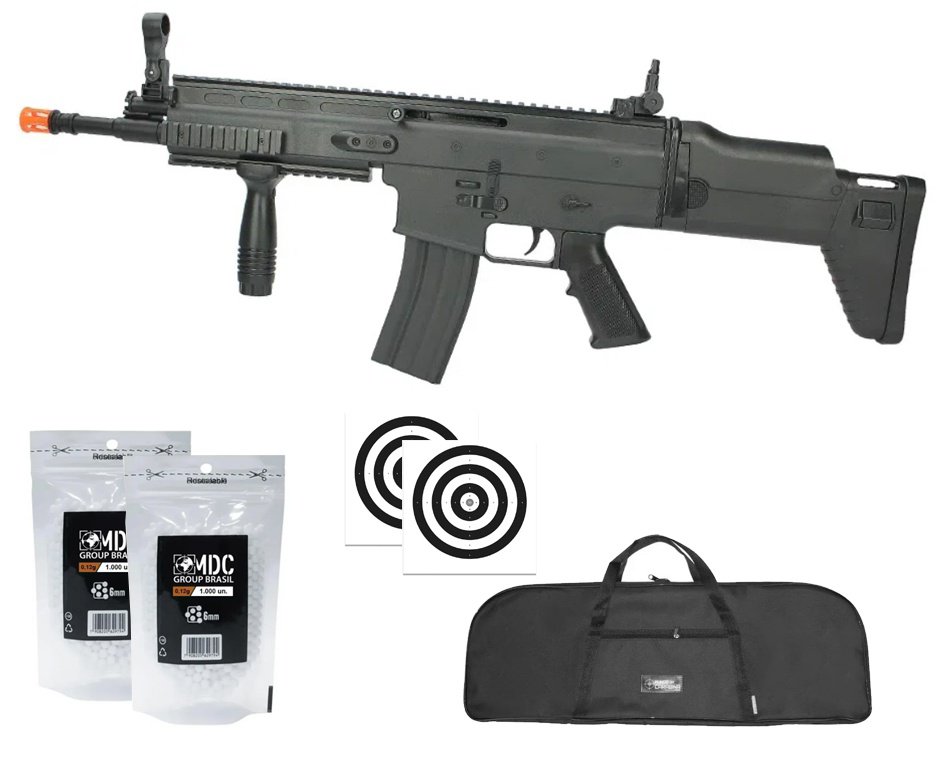Rifle De Airsoft Vg Scar L 8902a Spring 6mm + Capa + BBS + Alvos