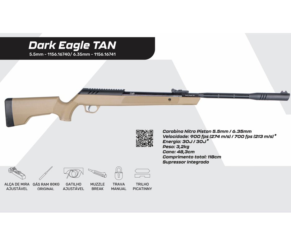 Carabina de Pressão FXR-ARTEMIS Nitro Dark EagleTAN 6,35m