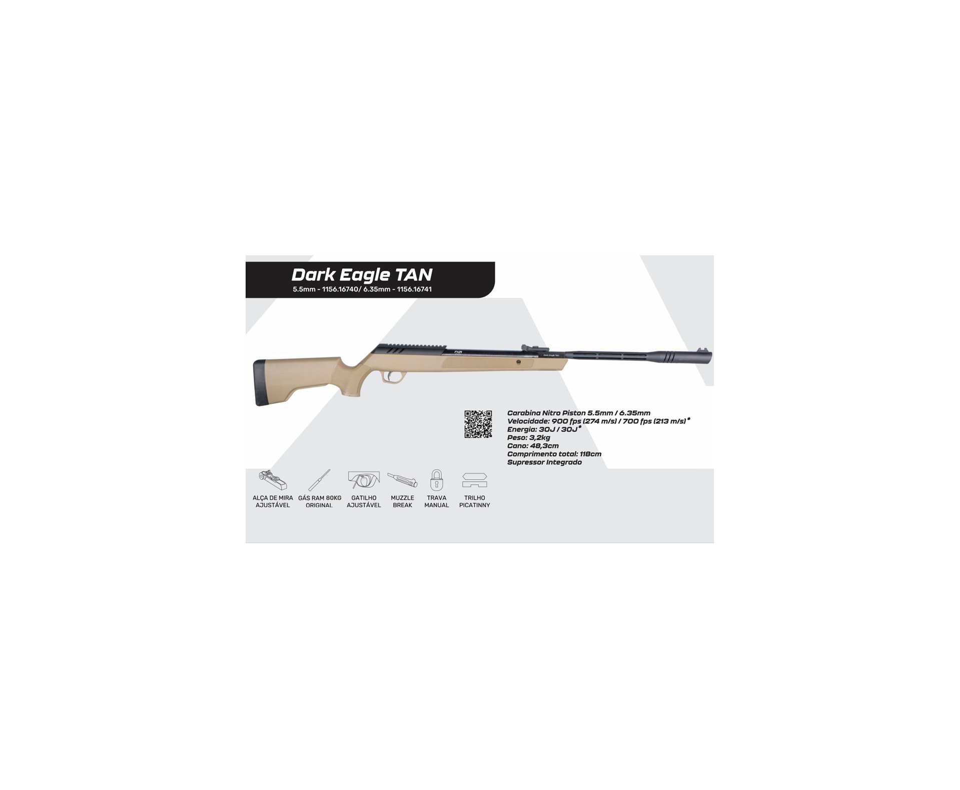 Carabina de Pressão FXR-ARTEMIS Nitro Dark EagleTAN 6,35m