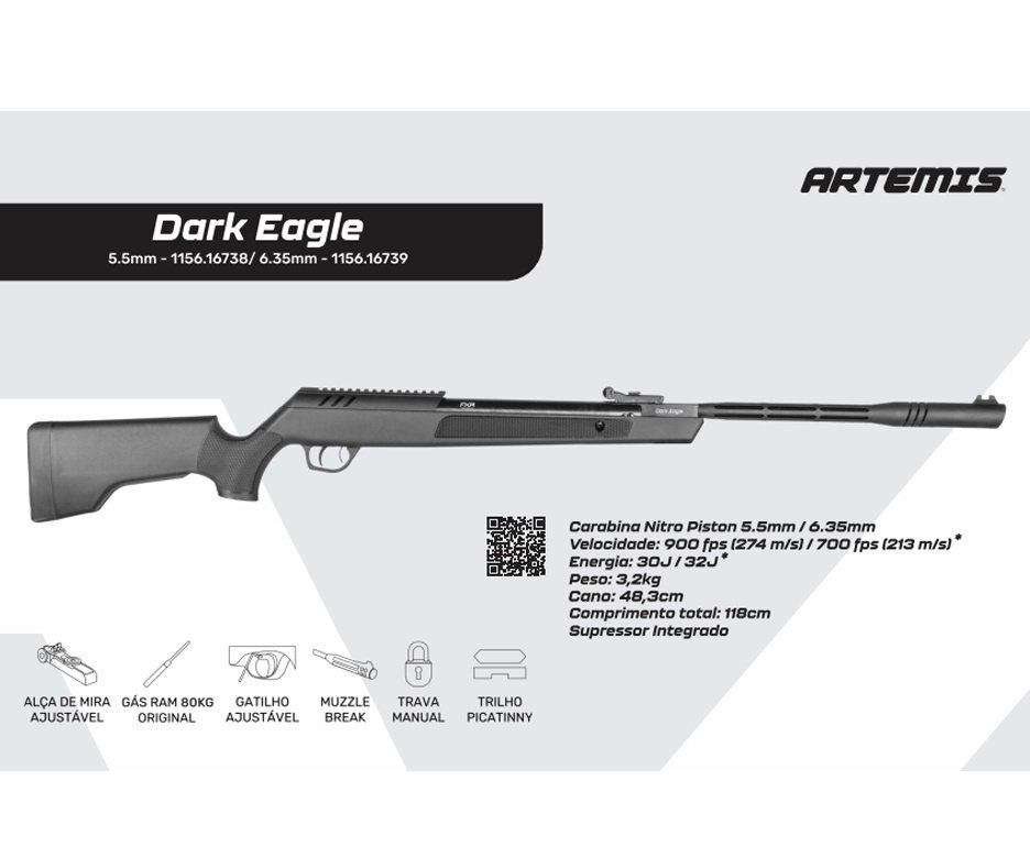 Carabina de Pressão FXR-ARTEMIS Nitro Dark Eagle Black 6.35