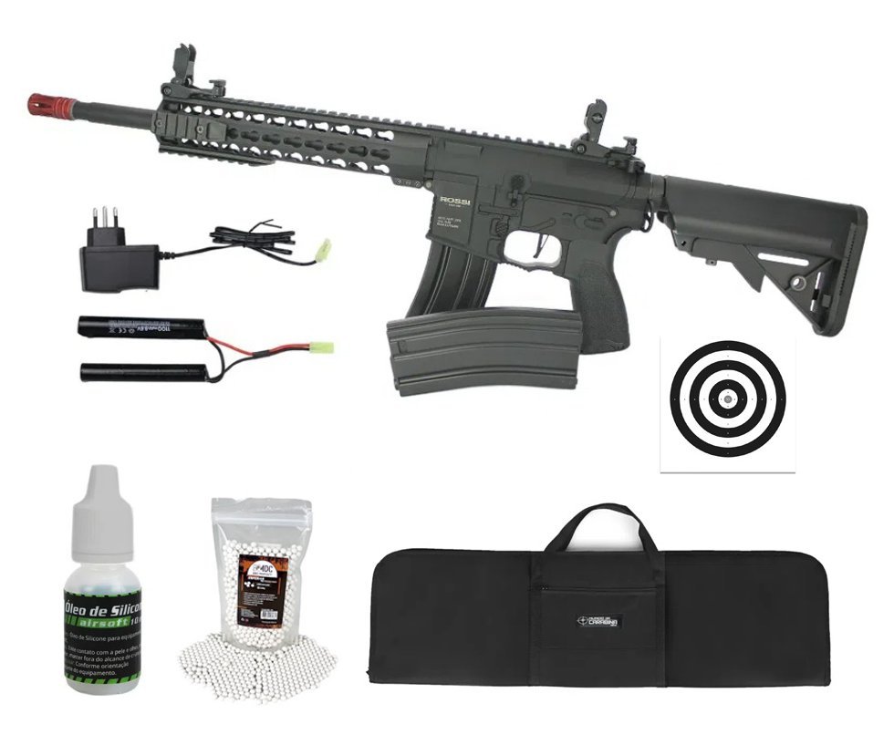 Rifle De Airsoft Ar15 Neptune Keymod 10" Gatilho Et Elet 6mm Rossi + Capa + BBS + Alvos + Óleo de Silicone