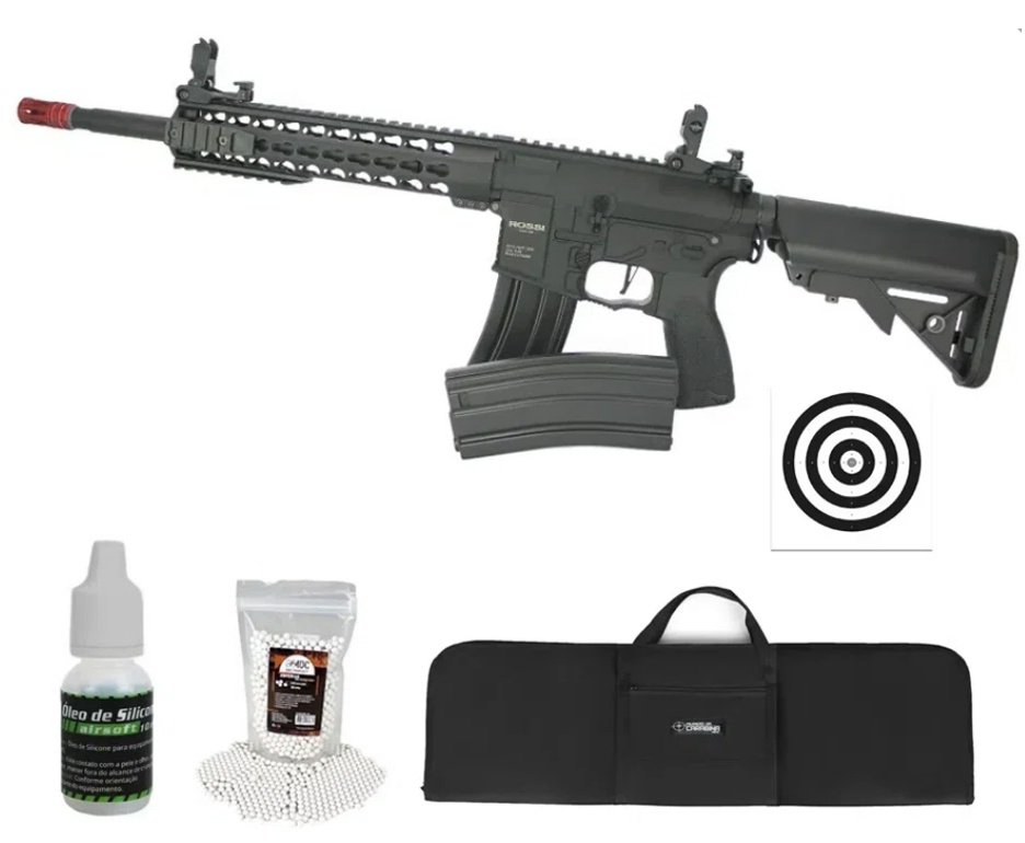 Rifle De Airsoft Ar15 Neptune Keymod 10" Gatilho Et Elet 6mm Rossi + Capa + BBS + Alvos + Óleo de Silicone