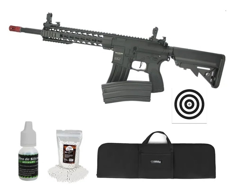 Rifle De Airsoft Ar15 Neptune Keymod 10" Gatilho Et Elet 6mm Rossi + Capa + BBS + Alvos + Óleo de Silicone