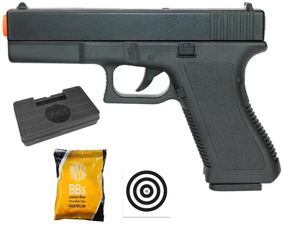 Pistola De Airsoft Vigor Glock Gk-v307 Spring Cal 6mm Rossi + BBS + Alvos + Case