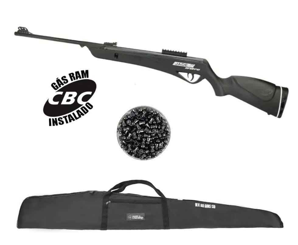 Carabina de Pressão CBC Jade Pro Nitro 6.35mm Preta + Chumbo + Capa
