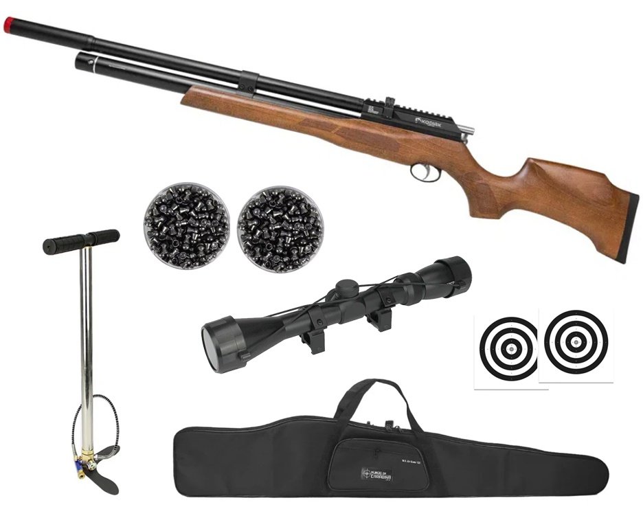 Carabina de Pressão PCP Kodiak VR Madeira 6,35mm - Rossi + Bomba + Capa + Luneta 3-9x40 + Chumbo + Alvos