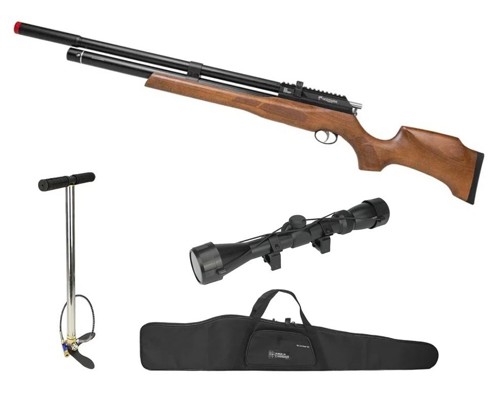 Carabina de Pressão PCP Kodiak VR Madeira 6,35mm - Rossi + Bomba + Capa + Luneta 3-9x40