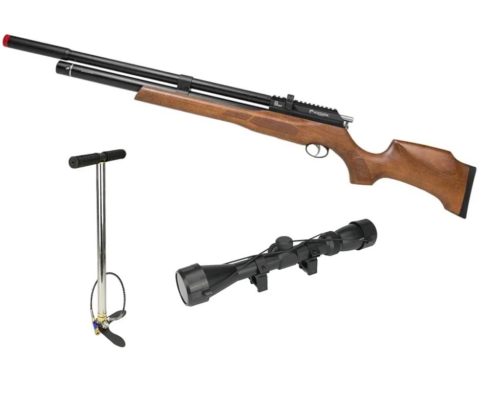 Carabina de Pressão PCP Kodiak VR Madeira 6,35mm - Rossi + Bomba + Luneta 3-9x40