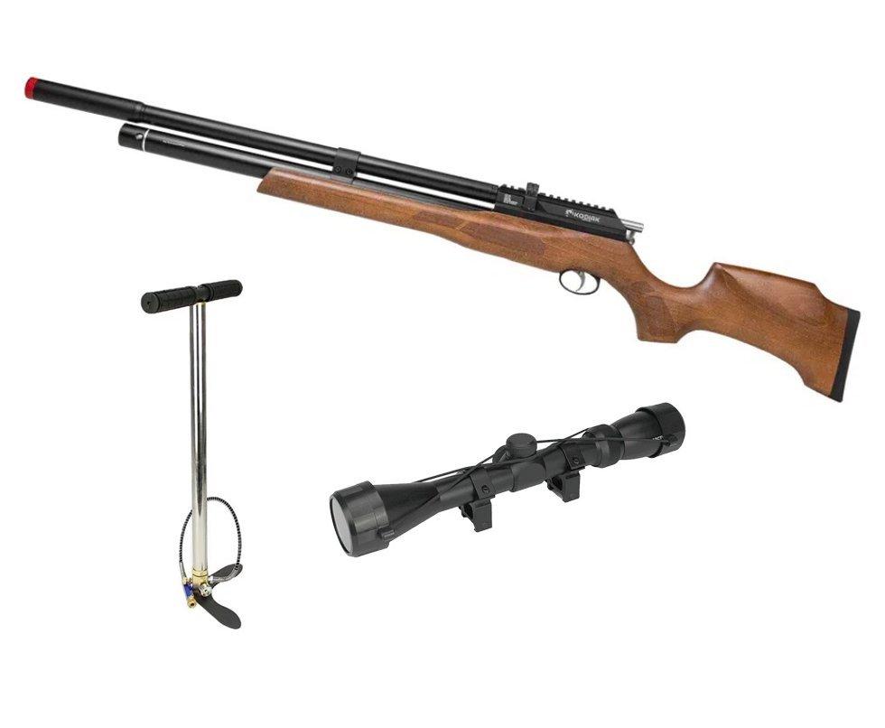 Carabina de Pressão PCP Kodiak VR Madeira 6,35mm - Rossi + Bomba + Luneta 3-9x40